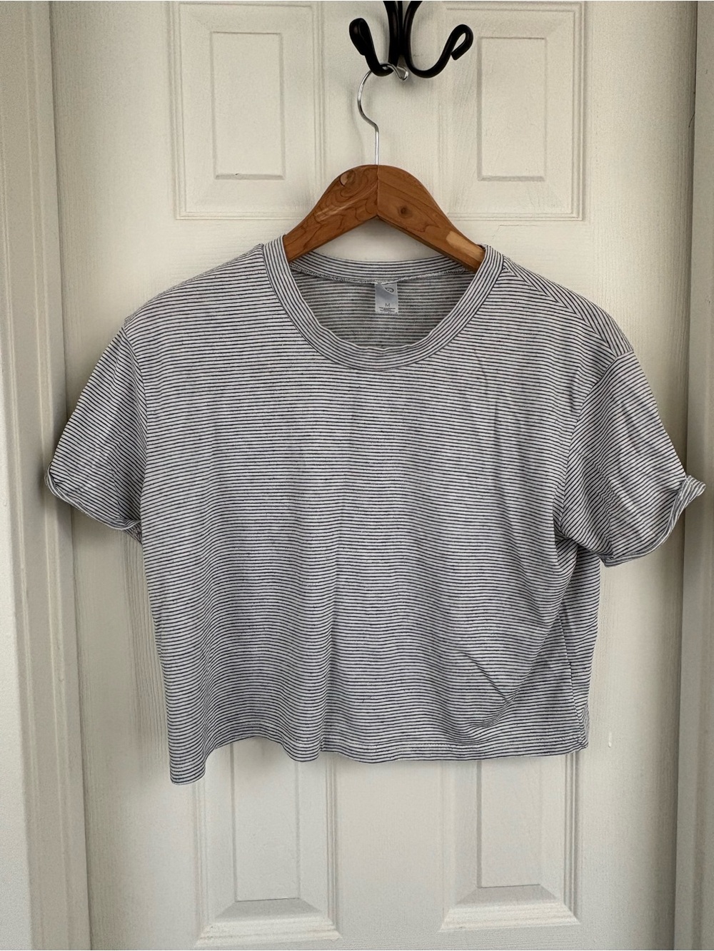Alternative Striped Crop Tee - Gray & White